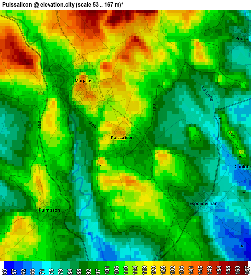 Puissalicon elevation map