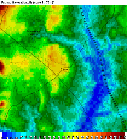 Pugnac elevation map