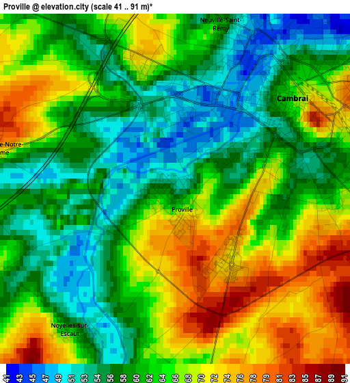 Proville elevation map