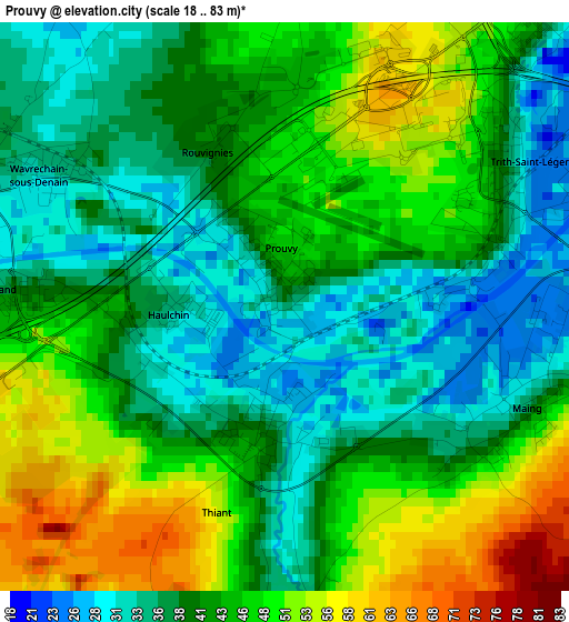 Prouvy elevation map