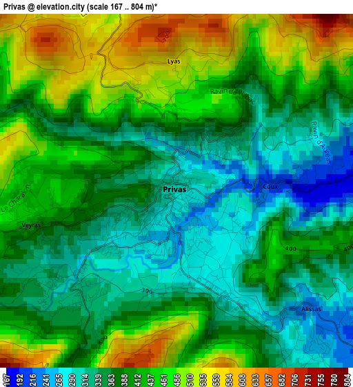 Privas elevation map