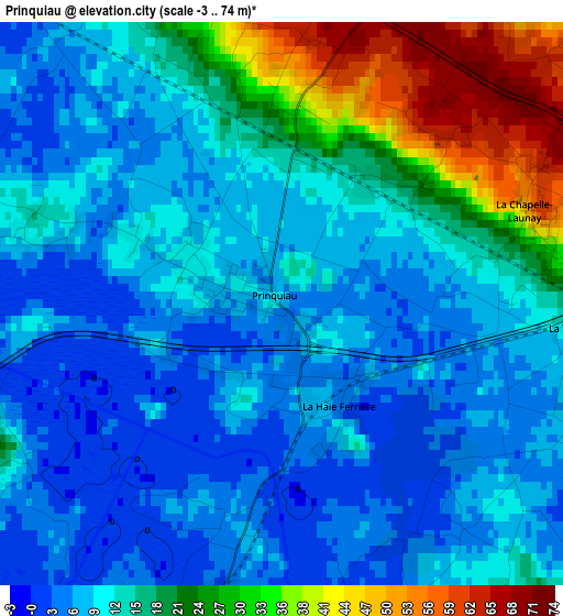 Prinquiau elevation map