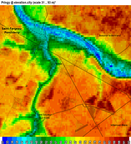 Pringy elevation map