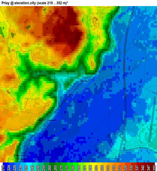 Priay elevation map