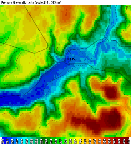 Prémery elevation map