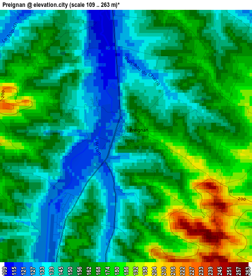 Preignan elevation map