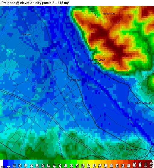 Preignac elevation map