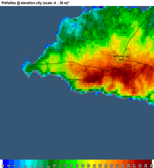 Préfailles elevation map