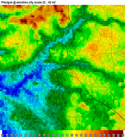 Précigné elevation map