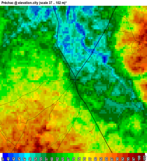 Préchac elevation map