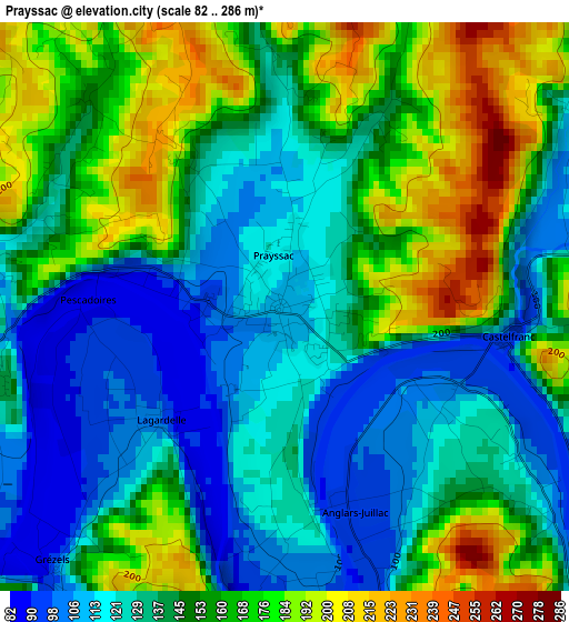 Prayssac elevation map