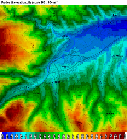 Prades elevation map