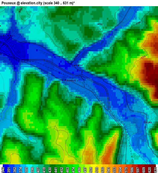 Pouxeux elevation map