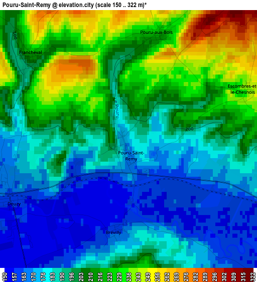 Pouru-Saint-Remy elevation map