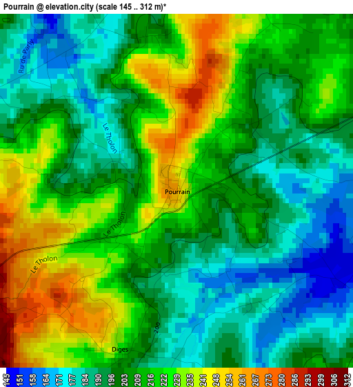 Pourrain elevation map