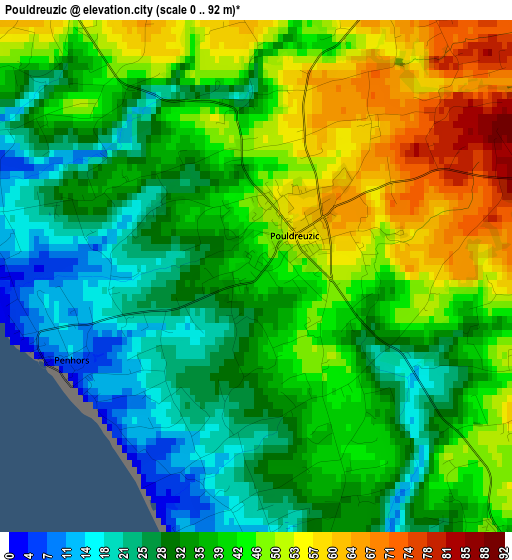 Pouldreuzic elevation map