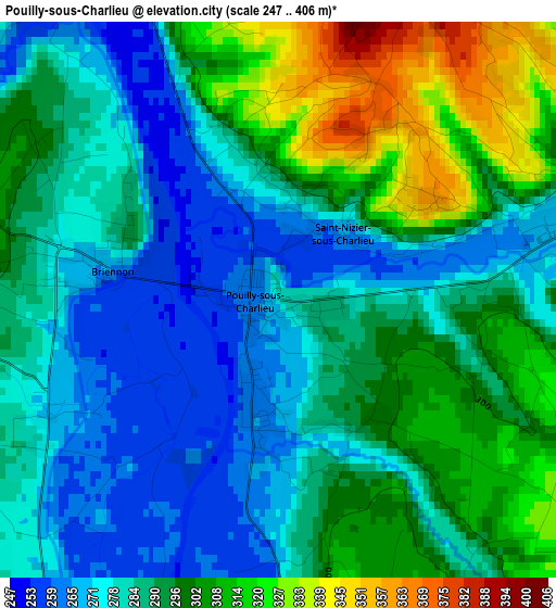 Pouilly-sous-Charlieu elevation map