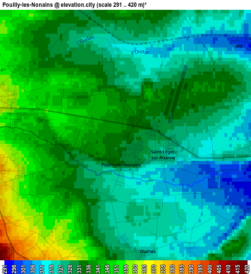 Pouilly-les-Nonains elevation map