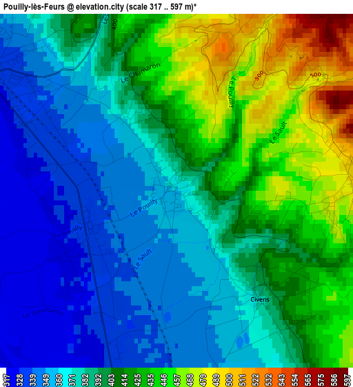 Pouilly-lès-Feurs elevation map