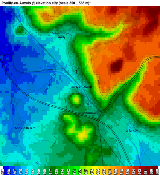 Pouilly-en-Auxois elevation map