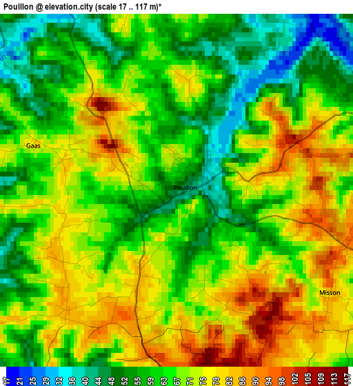 Pouillon elevation map