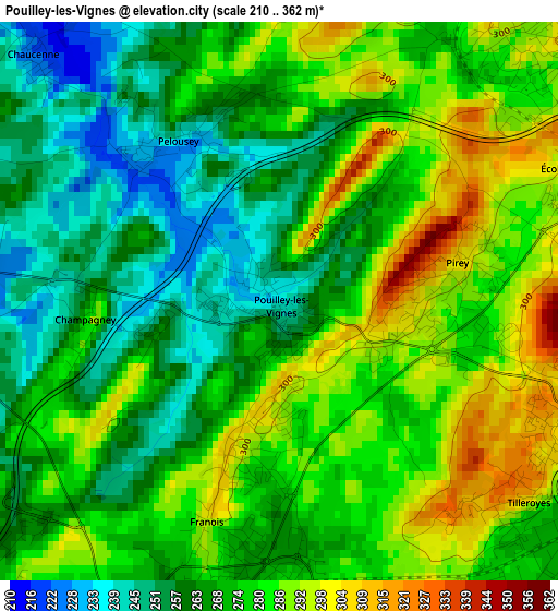 Pouilley-les-Vignes elevation map