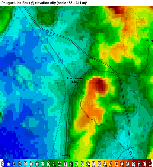 Pougues-les-Eaux elevation map