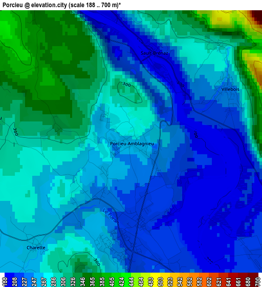 Porcieu elevation map