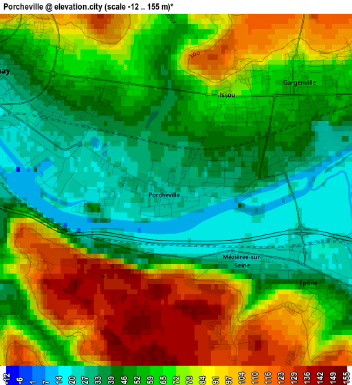 Porcheville elevation map