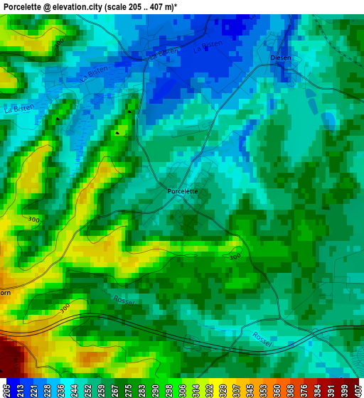 Porcelette elevation map