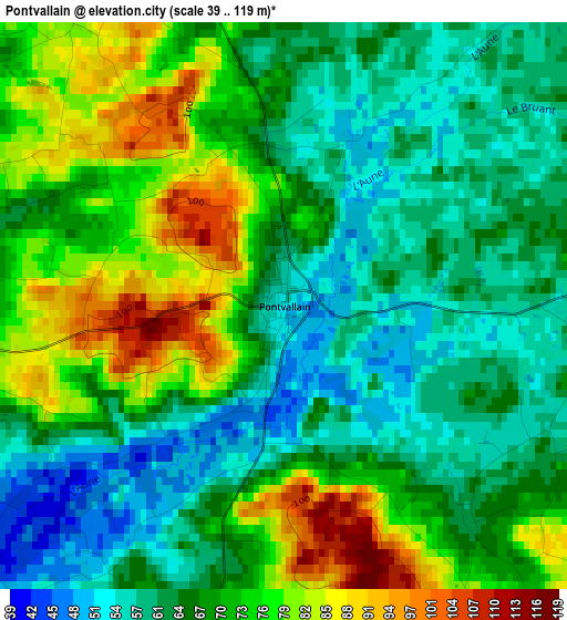 Pontvallain elevation map