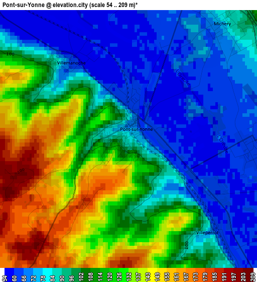 Pont-sur-Yonne elevation map