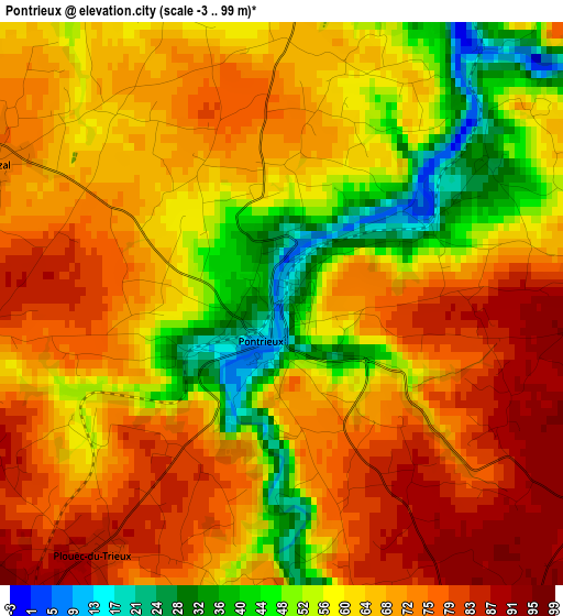 Pontrieux elevation map