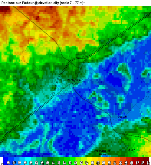 Pontonx-sur-l'Adour elevation map