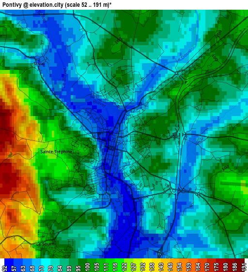 Pontivy elevation map