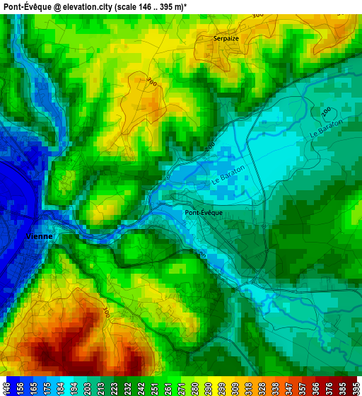 Pont-Évêque elevation map