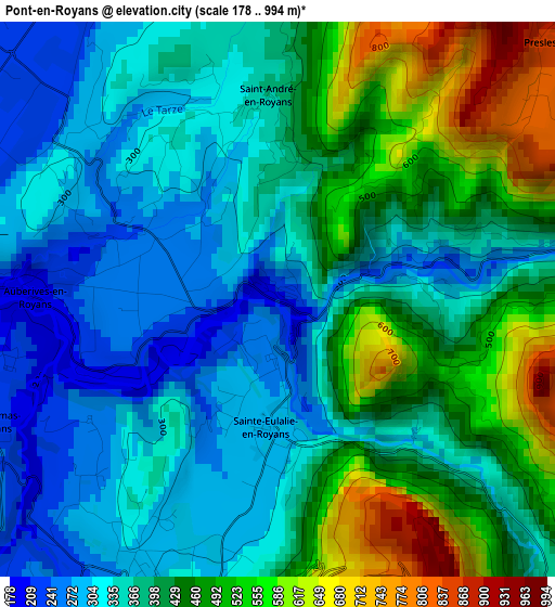 Pont-en-Royans elevation map