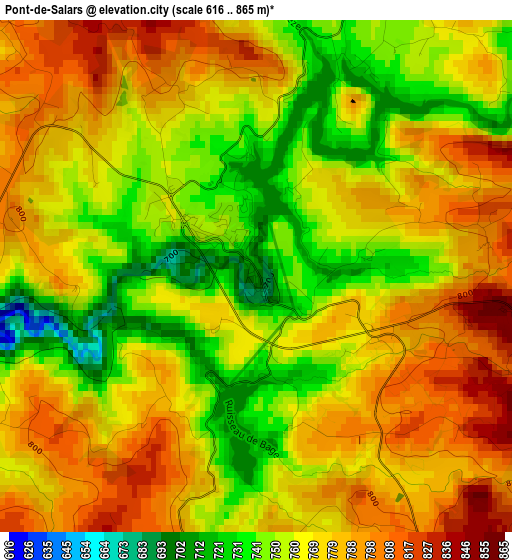 Pont-de-Salars elevation map