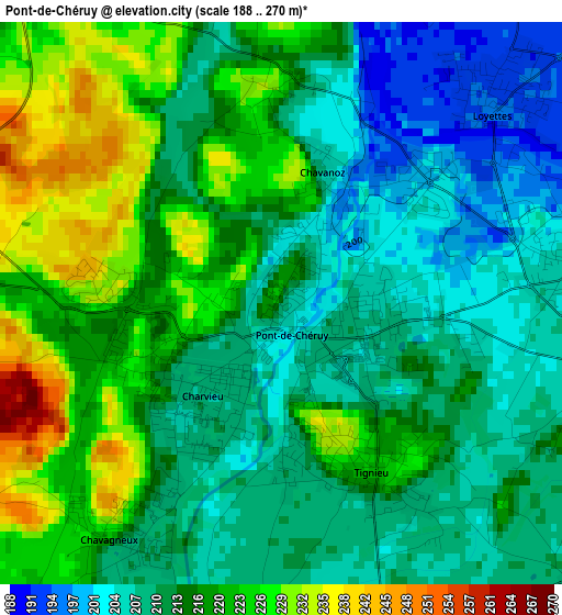 Pont-de-Chéruy elevation map