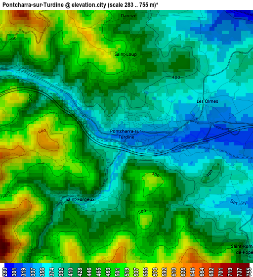 Pontcharra-sur-Turdine elevation map