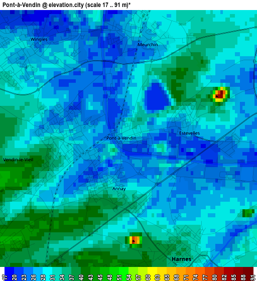 Pont-à-Vendin elevation map