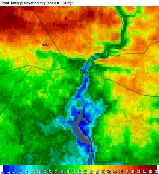 Pont-Aven elevation map