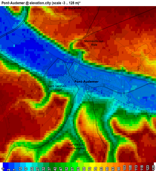 Pont-Audemer elevation map