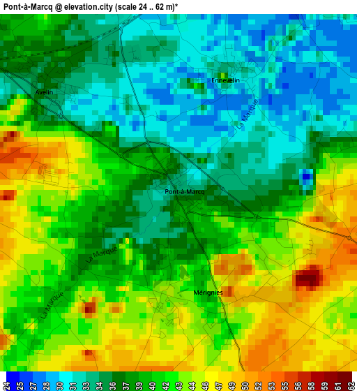 Pont-à-Marcq elevation map