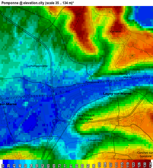 Pomponne elevation map