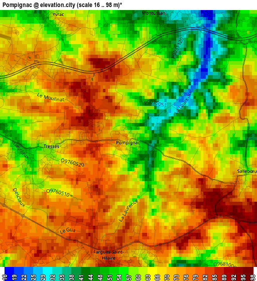 Pompignac elevation map