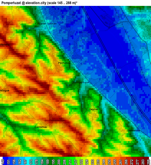 Pompertuzat elevation map