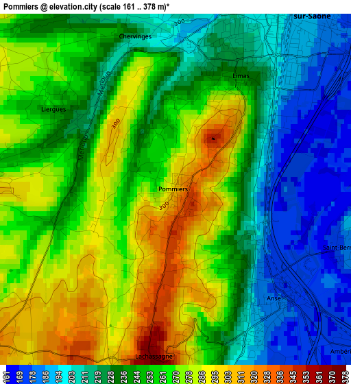 Pommiers elevation map