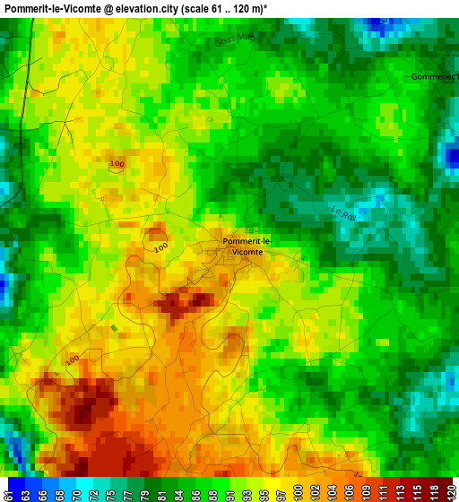 Pommerit-le-Vicomte elevation map