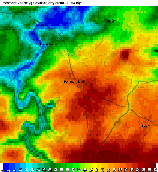 Pommerit-Jaudy elevation map